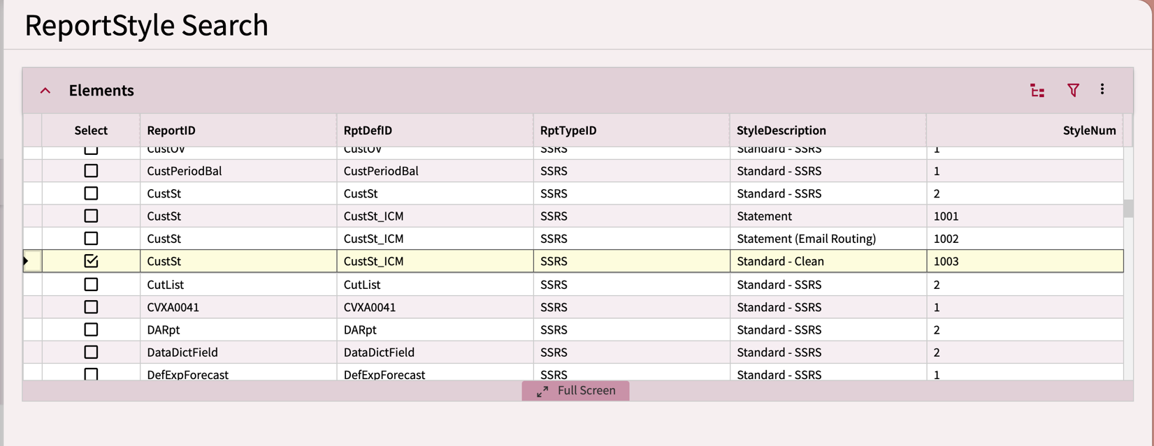 Search results showing report styles available to add to the solution