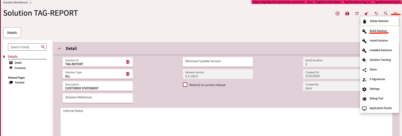 Overflow menu with Build Solution option highlighted
