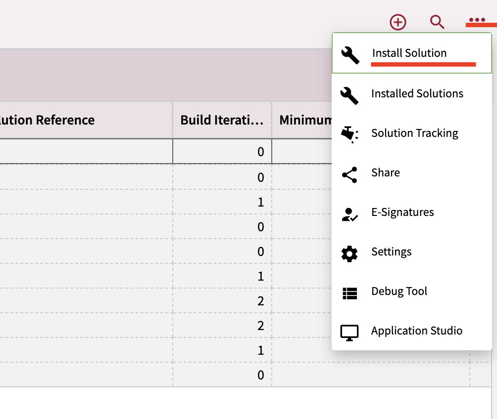 Solution Workbench overflow menu with Install Solution option