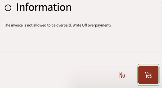 Information message confirming the payment amount is over the invoice amount